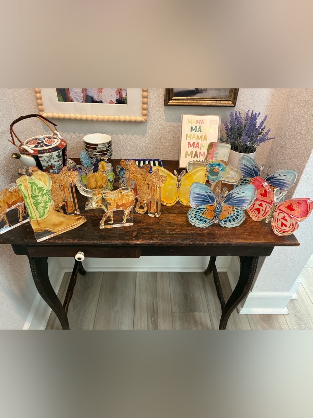 Colorful Glass Butterfly & Western Accents - Home Decor (Blue, Yellow, Red)